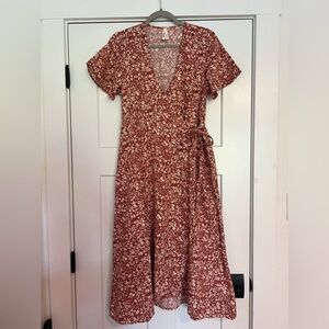 NWOT Women's Baked Clay Prairie Floral Cafe Crepe Wrap Dress Medium
